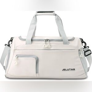 NWOT Jelutar White and Gray Duffel Bag